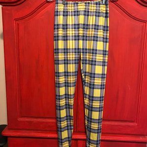 Shein leggings plaid size S small yellow blue white wine